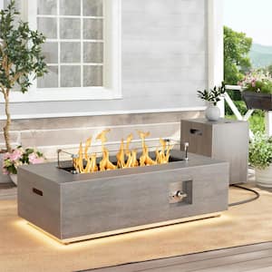 42 in. 50,000 BTU Rectangle Outdoor Propane Gas Fire Pit Table in Brown with Golden Light