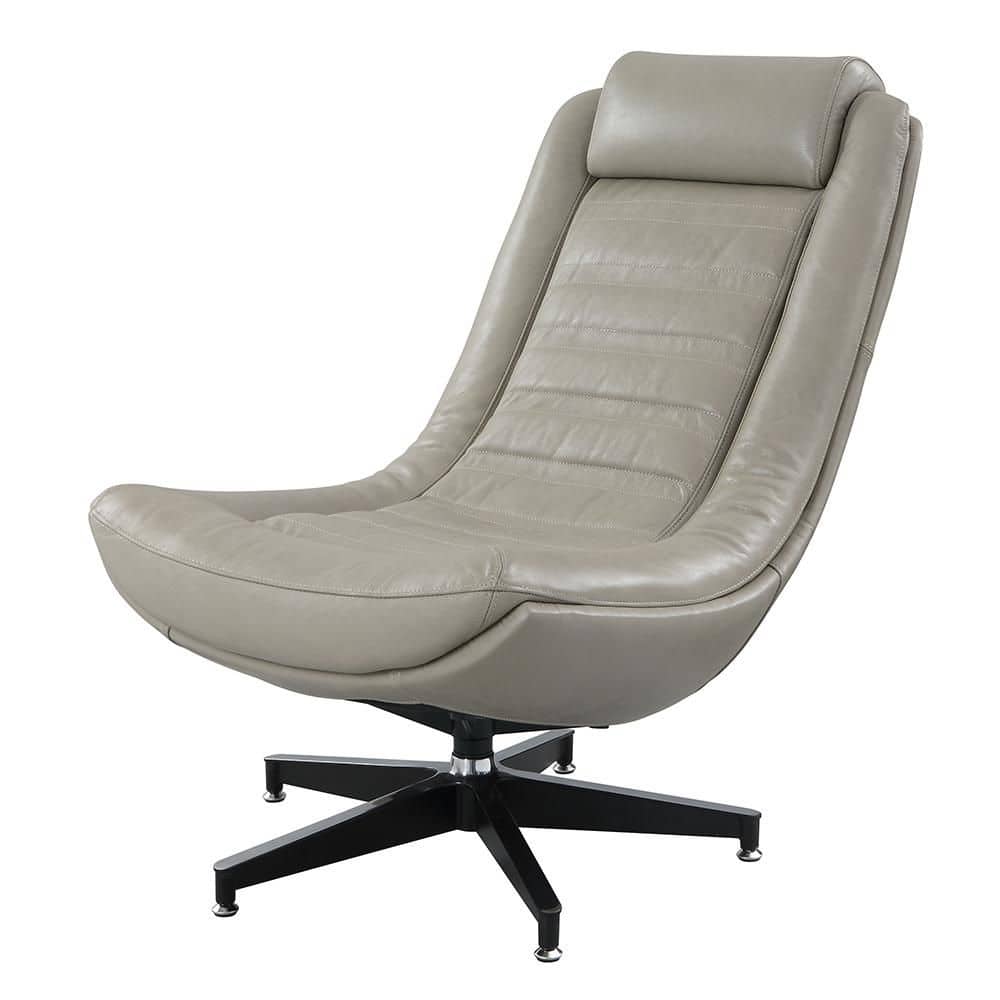 Twilight Gray Leather Swivel Accent Chair with Wood Base