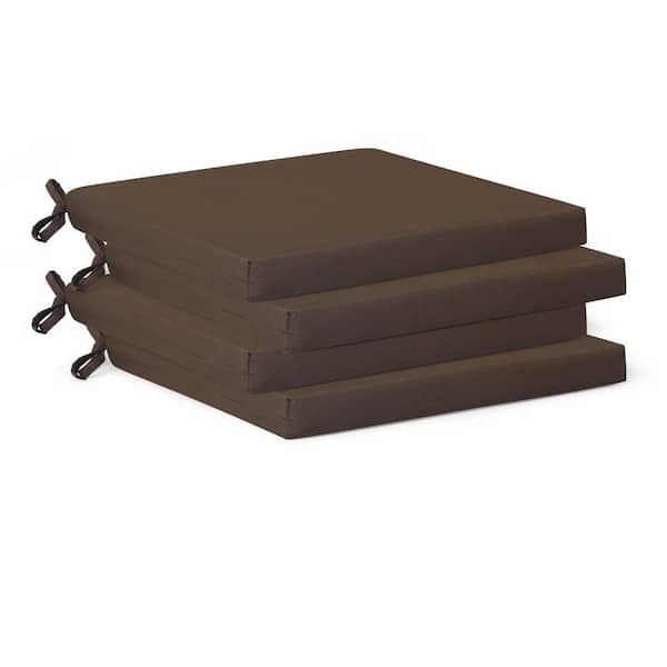WESTIN OUTDOOR FadingFree (Set of 4) Outdoor Dining Square Patio Chair Seat Cushions with Ties, 20 in. x 20 in. x 2 in., Brown