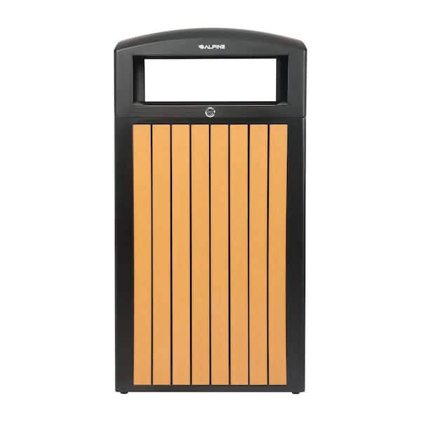 40 Gal. Cedar Panel Steel All-Weather Outdoor Commercial Trash Can Receptacle with Lid and Liner
