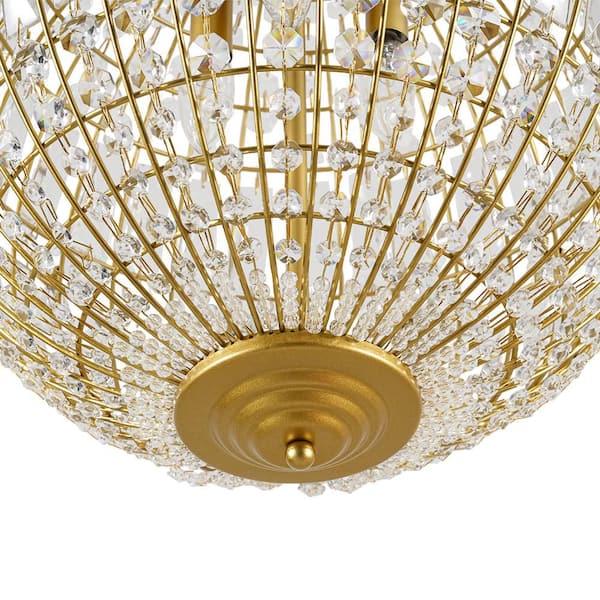 HUOKU Cristal 3-Light 18 in.W Stain Gold Chandelier Globe Flower