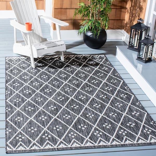 Courtyard Black/Ivory Doormat 3 ft. x 5 ft. Diamond Lattice Indoor/Outdoor Patio Area Rug