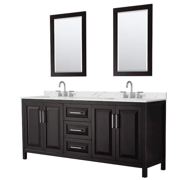 Wyndham Collection Daria 80 in. W x 22 in. D x 35.75 in. H Double Bath Vanity in Dark Espresso with Giotto Quartz Top and 24 in. Mirrors