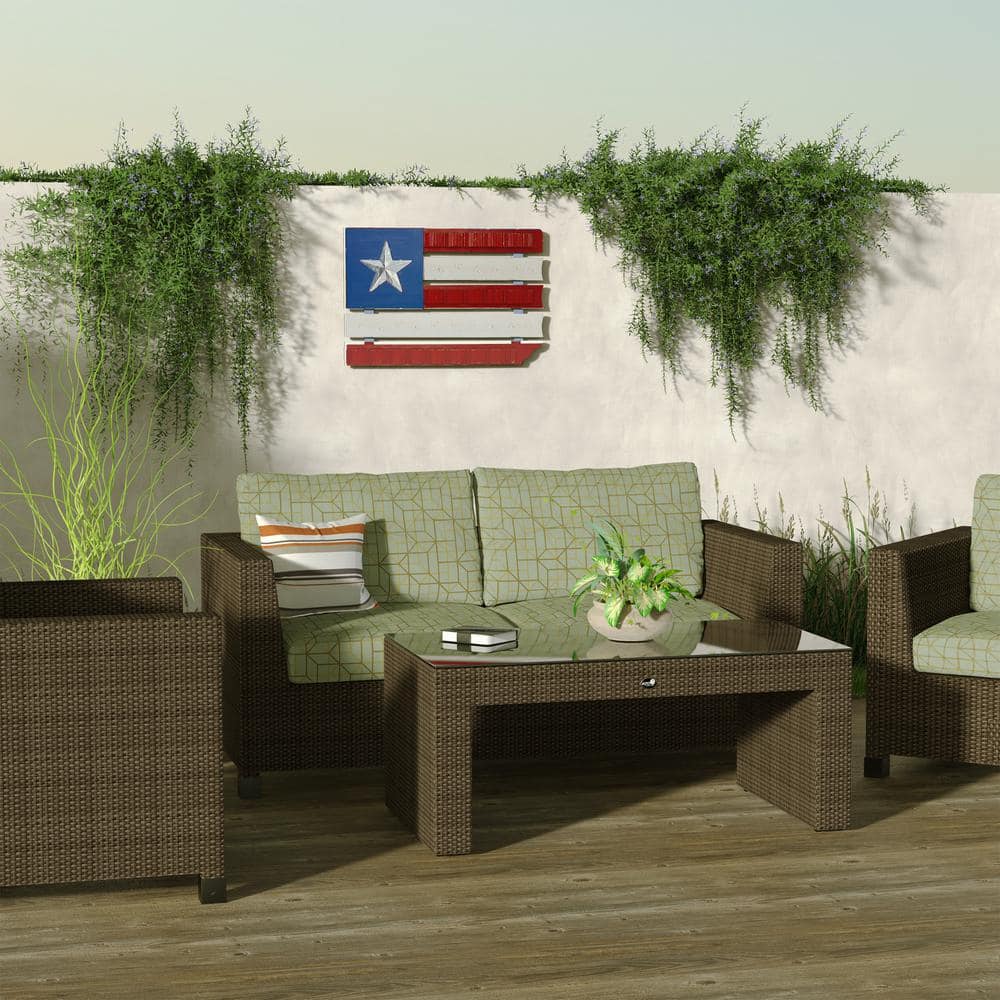 Rustic Red, White, and Blue Wood and Metal Flag Wall Sculpture