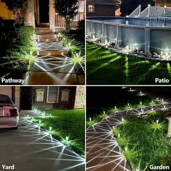 10-Pack Solar Powered Outdoor Pathway Lights Cold White LED, Stainless Steel, Waterproof - Outdoor Garden amd Yard Decor