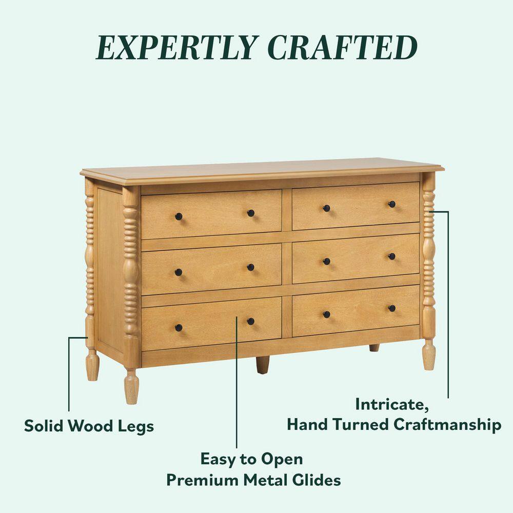 Modern Farmhouse Easy Assembly Natural 6-Drawer 54 in. Solid Wood Spindle-Detailing Dresser - thumbnail 7