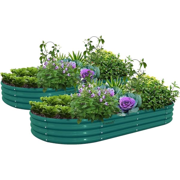 96 in. x 48 in. x 12 in. Green Galvanized Raised Garden Bed Kit, Metal Planter Box for Vegetables Flowers Fruits 2-Pack