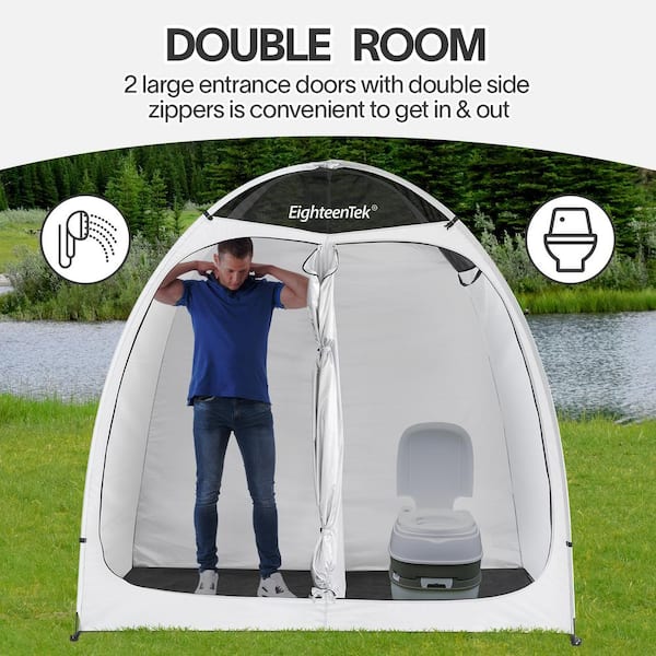 Costway Double-Room Blue Camping Shower Toilet Tent with Floor