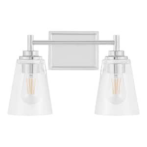 Wakefield 15 in. 2-Light Chrome Modern Vanity with Clear Glass Shades