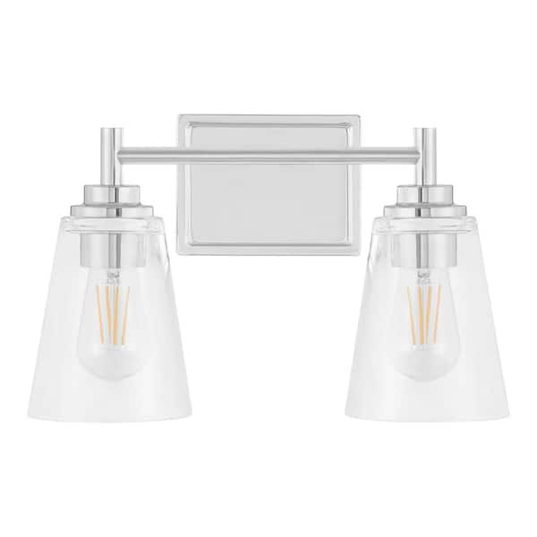 Hampton Bay Wakefield 15 in. 2-Light Chrome Modern Vanity Light with Clear Glass Shades