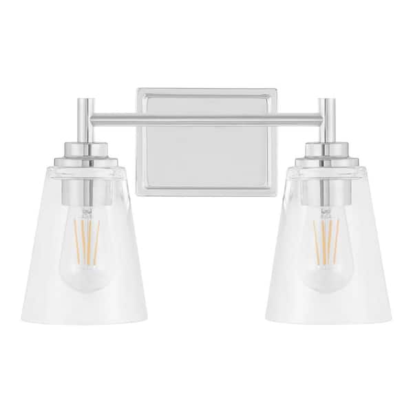 Wakefield 15 in. 2-Light Chrome Modern Vanity with Clear Glass Shades