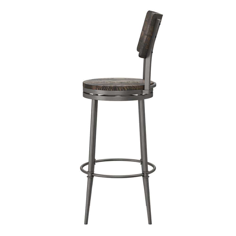 Rustic Farmhouse 26'' Gray Wood and Metal Swivel Barstool