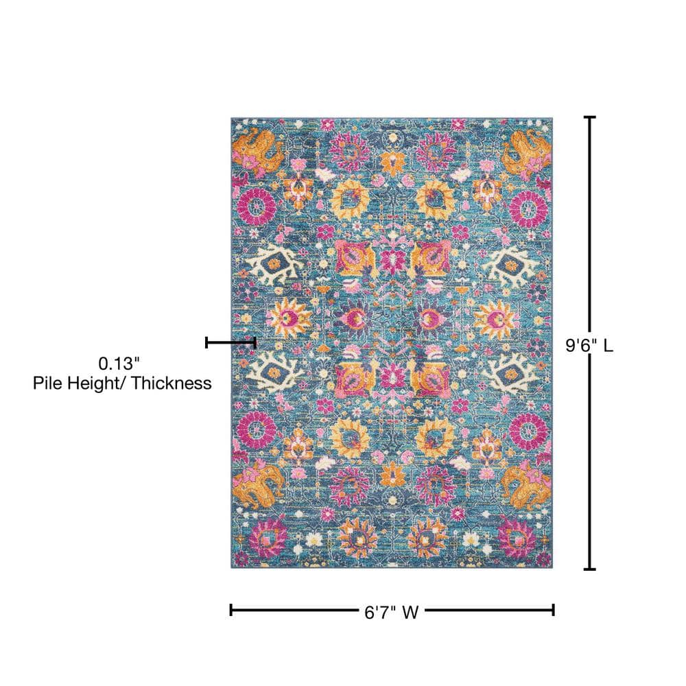 Denim Delight Floral Synthetic 6'7" x 9'6" Easy-Care Rug