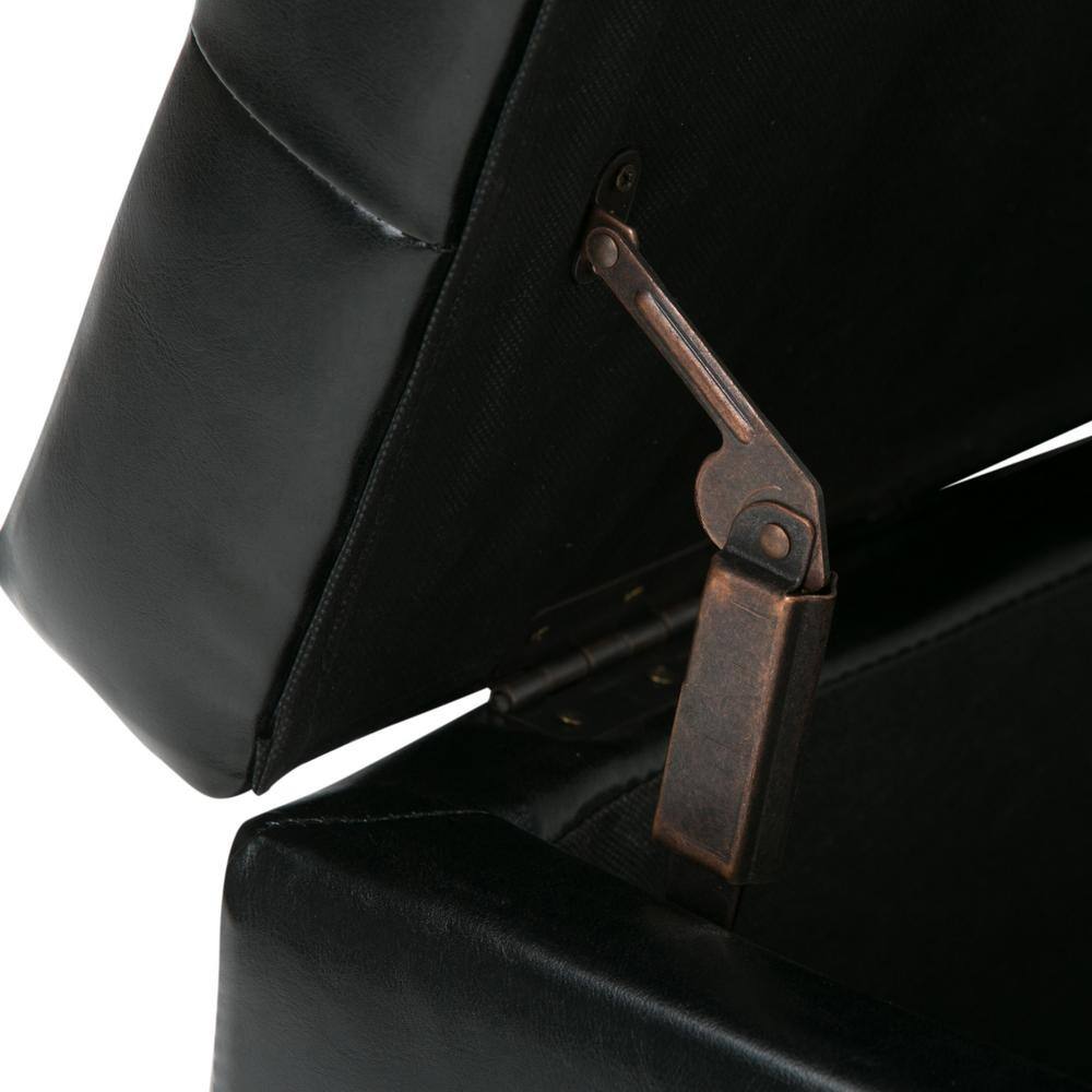 Midnight Black Tufted Faux Leather Rectangular Ottoman