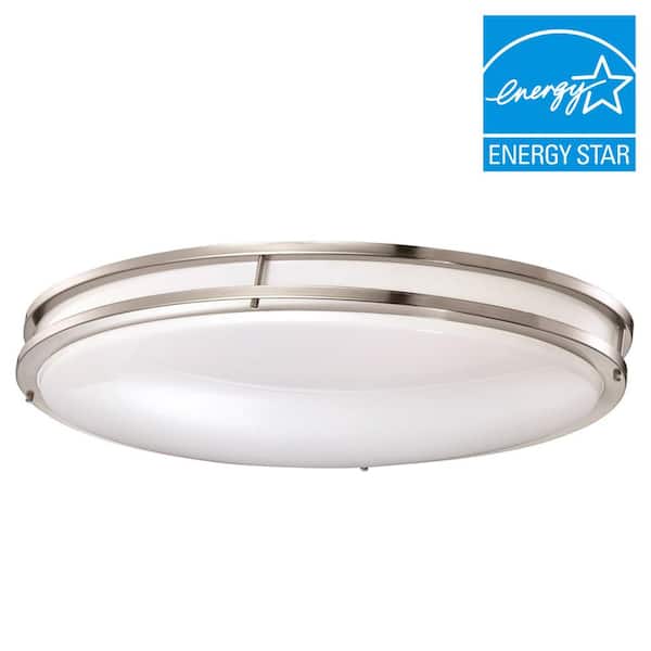 Unbranded 24 in. Oval Brushed Nickel/White Low-Profile Integrated 4000K CCT LED Ceiling Light Flush Mount