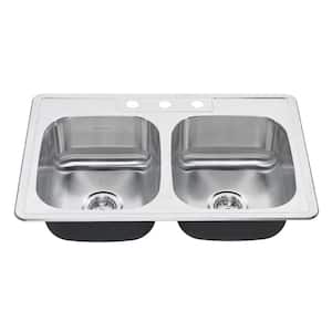 Colony Pro Drop-In Stainless Steel 33 in. 3-Hole Double Bowl Kitchen Sink Kit
