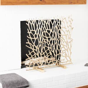 Gold Aluminum Abstract Coral Inspired Single-Panel Fireplace Screen