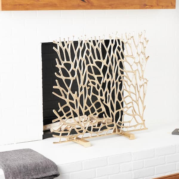 Litton Lane Gold Aluminum Abstract Coral Inspired Single-Panel Fireplace Screen