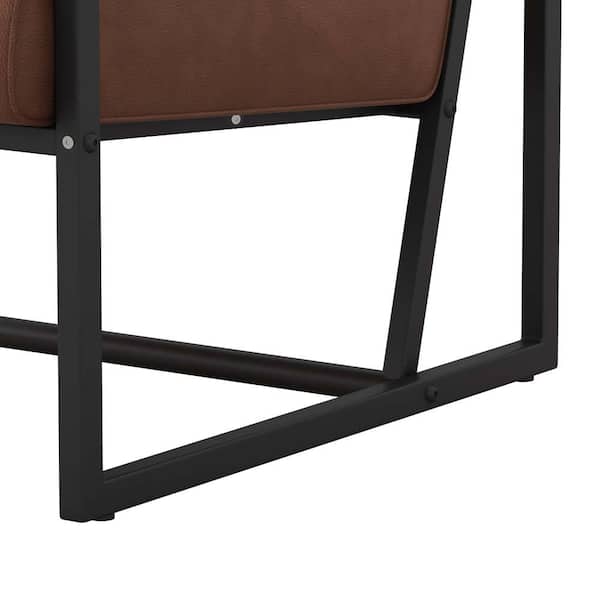 wetiny Brown PU Arm Chair with Metal Frame Extra-Thick Padded Backrest and Seat Cushion