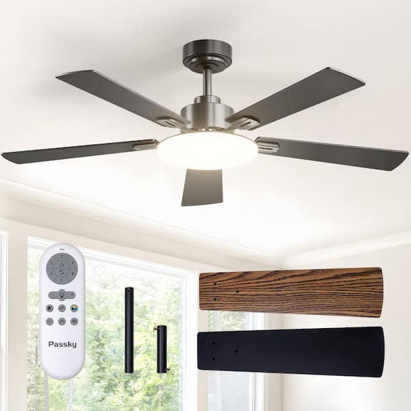 52 in. Flush Mount Indoor Ceiling Fan with Light Remote Control, Integrated LED Light - Black