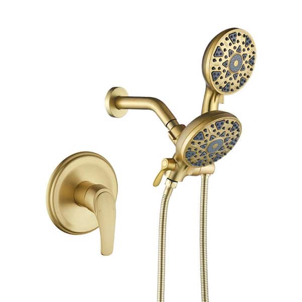 Single Handle 6-Spray 2 in 1 Dual Shower Faucet 1.8 GPM with Pressure Balance Wall Mount Shower System in Brushed Gold