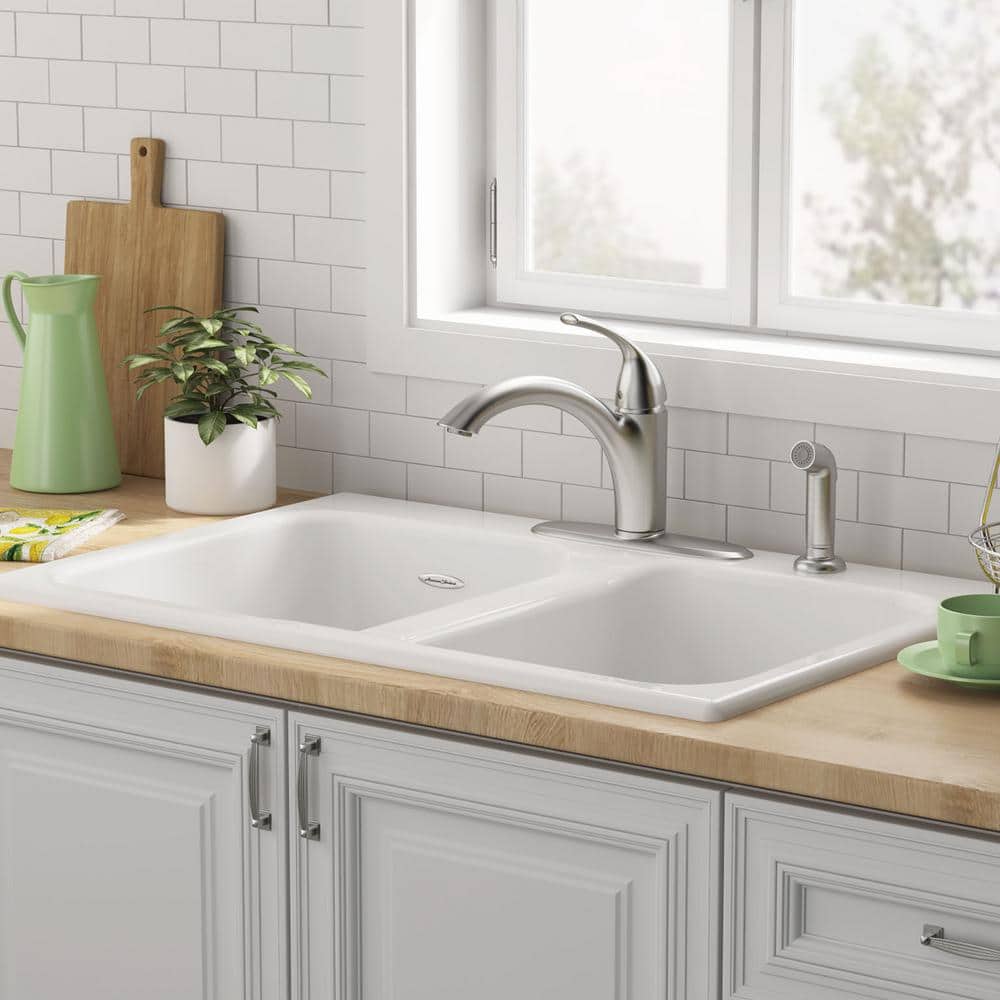 Quince 33'' White Cast Iron Double Bowl Drop-In Kitchen Sink