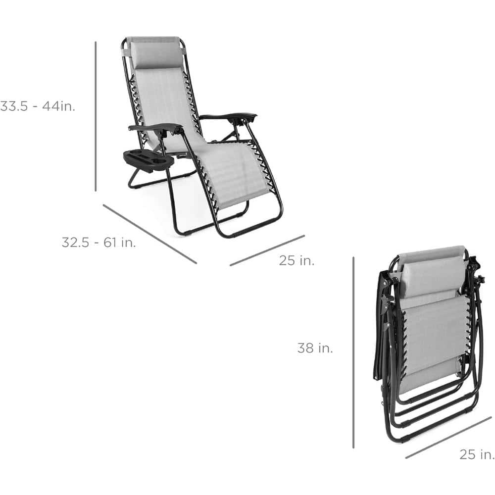 Ice Gray Adjustable Steel Zero Gravity Lounger Set with Cushions