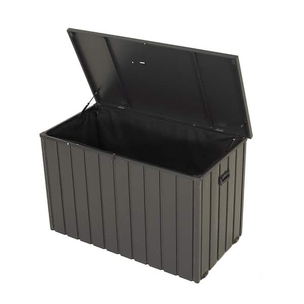 120 Gal. Dark Gray Steel Deck Box, Waterproof Patio Storage Box with Lockable Lid and Oxford Fabric Storage Bag