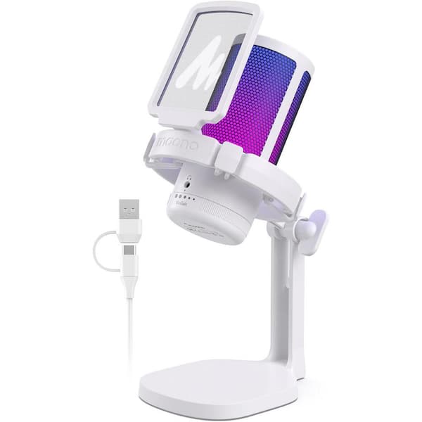 Lukyamzn Gaming Microphone with Noise Cancellation and USB Condenser Mic in White
