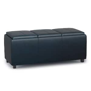 Avalon 42 in. Wide Contemporary Rectangle Storage Ottoman in Distressed Dark Blue Vegan Faux Leather