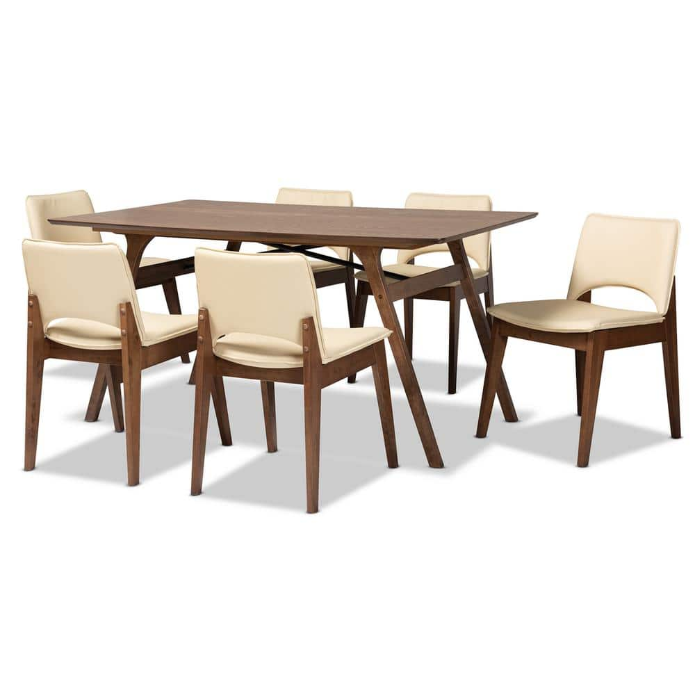 Baxton Studio Afton 7 Piece Beige and Walnut Brown Dining Set