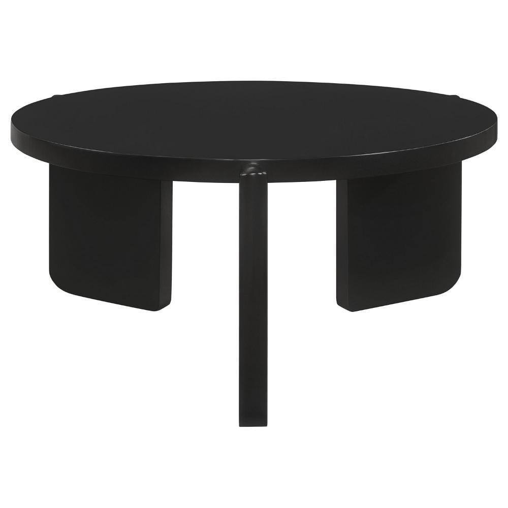 Kiya 39 Inch Black Solid Wood Round Coffee Table with Panel Legs