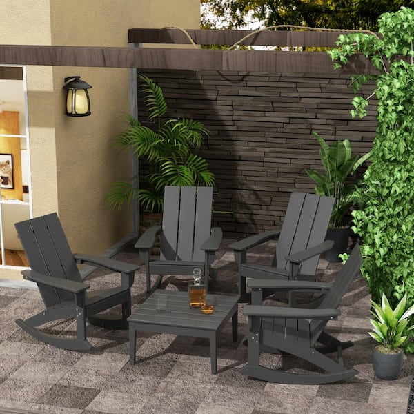 Shoreside Gray Modern 17 in. Tall Square HDPE Plastic Outdoor Patio Conversation Coffee Table