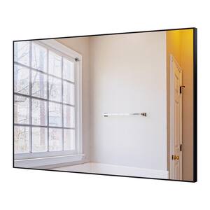 24 in. W x 36 in. H D Rectangular Aluminum Framed Wall Bathroom Vanity Mirror in Black
