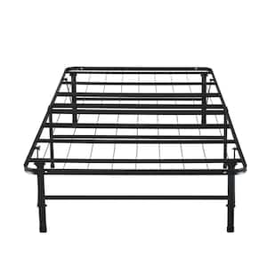 Black Metal Frame Twin XL Platform Bed with Steel Metal Slats