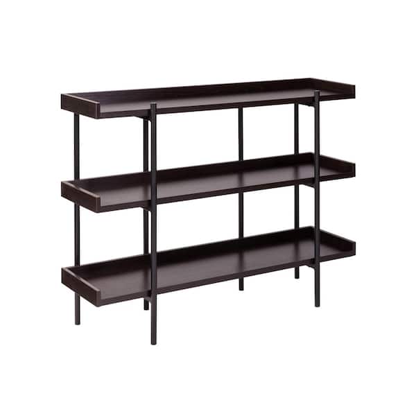 OneSpace 36.25 in. Espresso/Black Metal 3-shelf Accent Bookcase with Open Back