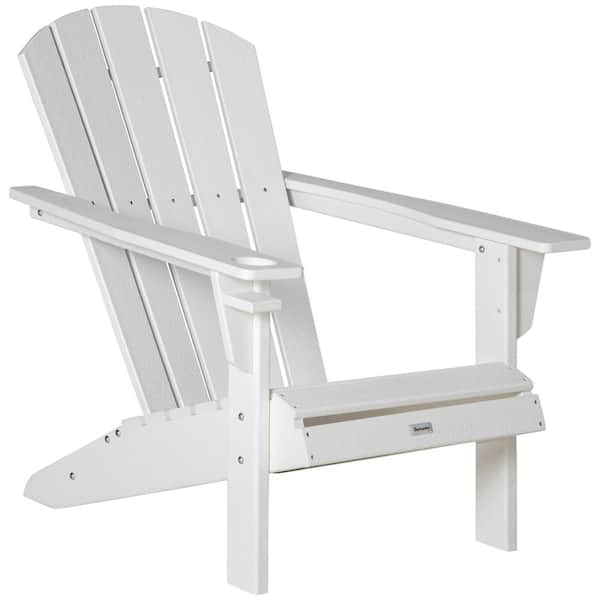 FORCLOVER White HDPE Reclining Composite Patio Adirondack Chair with Drink Holder