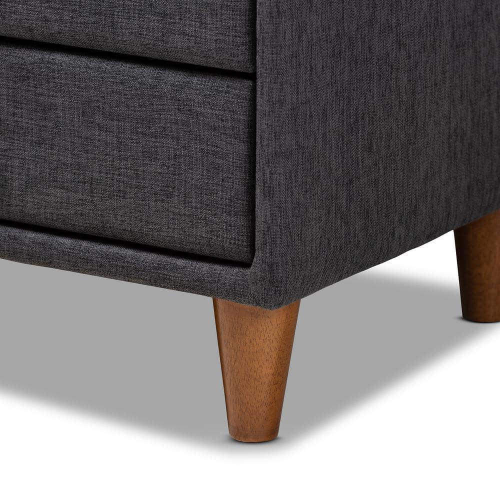 Claverie Charcoal Fabric 2-Drawer Mid-Century Modern Nightstand