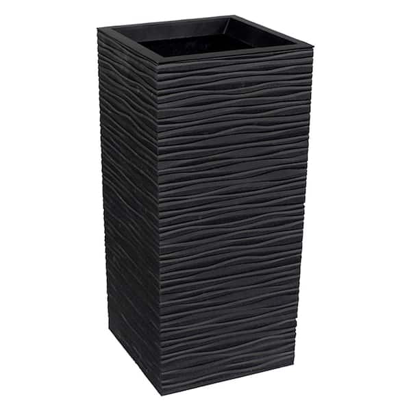 Celestine Medium Black Rubber Square Planter with Drainage Holes (13.5 in. L x 13.5 in. W x 26 in. H)