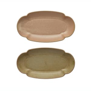 9.25 in. Multi-Colored Stoneware Platters (Set of 2)