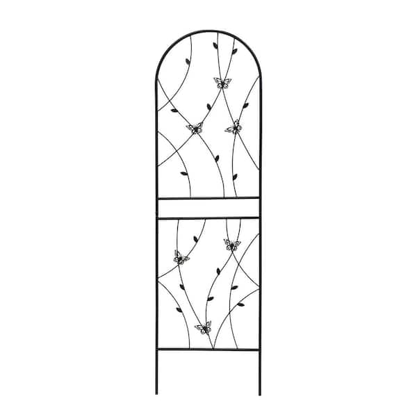 cenadinz 71 in. Black Iron Garden Trellis Outdoor Climbing Plant/Flower Support (2-Pack) Hollow Butterfly Design