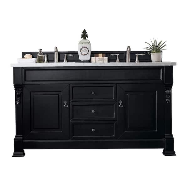 James Martin Vanities Brookfield 60 in. W x 23.5 in. D x 34.3 in. H Bath Double Vanity Cabinet in Antique Black with top in Arctic Fall