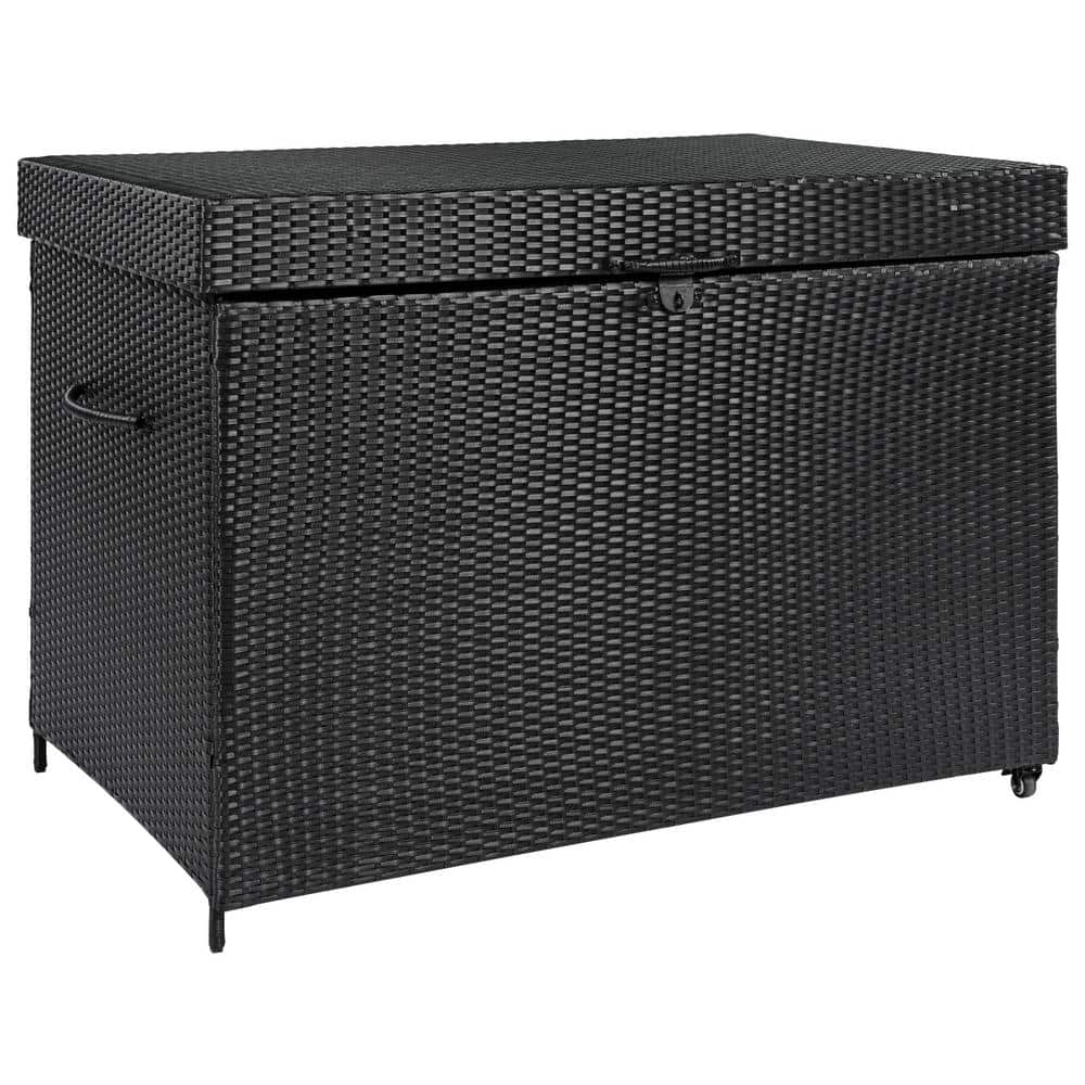 Tileon 230 Gal. Black Wicker Deck Box, All-Weather Outdoor Storage Box ...