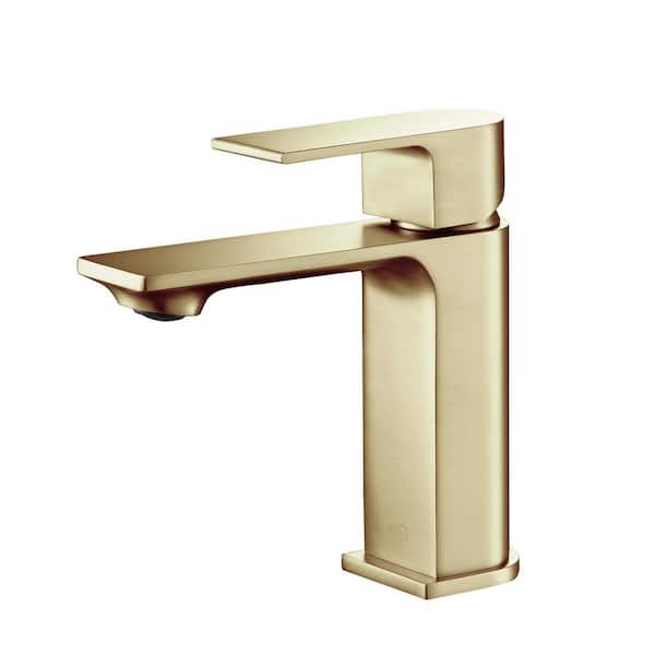 Single Handle Bathroom Sink Faucet Solid Brass Mid Arc Spout Durable Scratch-Resistant Faucet in Brushed Gold