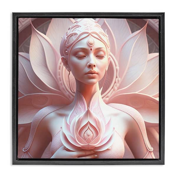 Stupell Industries Spiritual Woman Statue by Shambhala Light Visionary Art Black Floater Frame People Graphic Art Print 18 in. x 18 in.