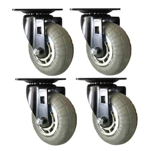 3 in. Gray Soft Rubber Chrome and Steel Swivel Plate Caster with 132 lb. Load Rating (4-Pack)