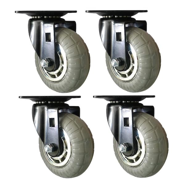 3 in. Gray Soft Rubber Chrome and Steel Swivel Plate Casters with 132 lb. Load Rating 4 Pack