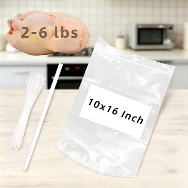 Heavy Duty Poultry Shrink Bags 100-Pack with Zip Ties and Silicone Straw Clear Freezer Meat and Poultry Bags for Chicken