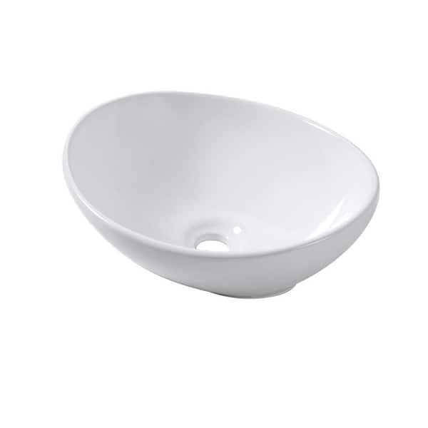 LORDEAR 16 in. x 13 in. Porcelain Vessel Sink Egg Shape Bathroom Ceramic Oval Vanity Art Basin Modern in White