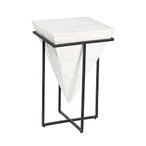 16 in. Hyperion White & Black Abstract Marble Top End Table